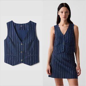 NWT Gap Linen Cotton Pinstripe Vest - Petite XS